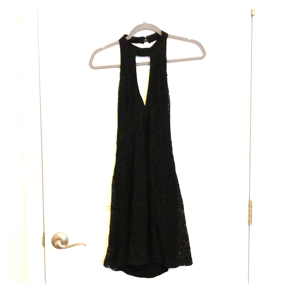 Astr black lace halter dress